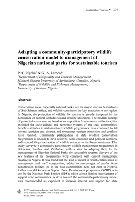 Adapting a Community-Participatory Wildlife Conservation Model to Management of Nigerian National Parks for Sustainable Tourism