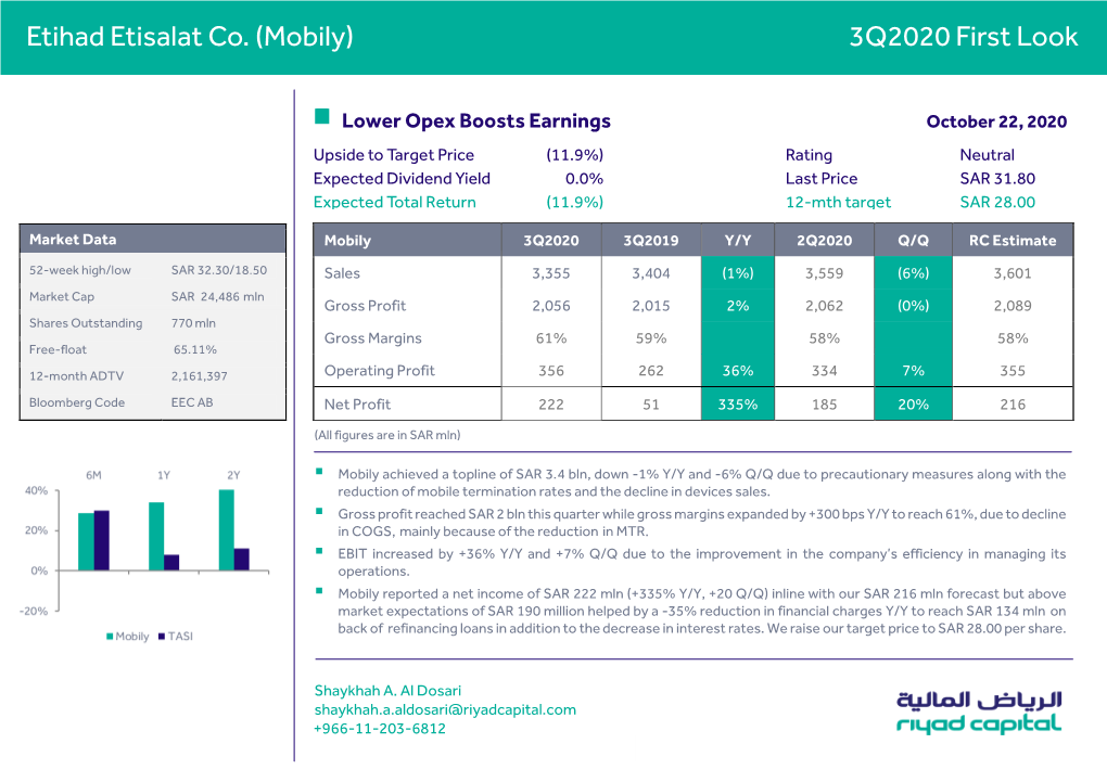 Etihad Etisalat Co. (Mobily) 3Q2020 First Look