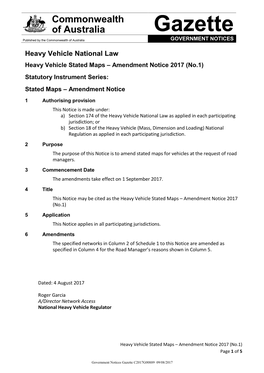 Heavy Vehicle Stated Maps – Amendment Notice 2017 (No.1) Statutory Instrument Series: Stated Maps – Amendment Notice