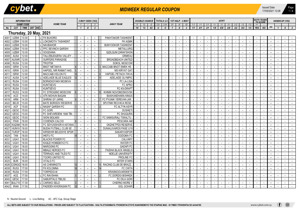 Midweek Regular Coupon 17/05/2021 12:08 1 / 4