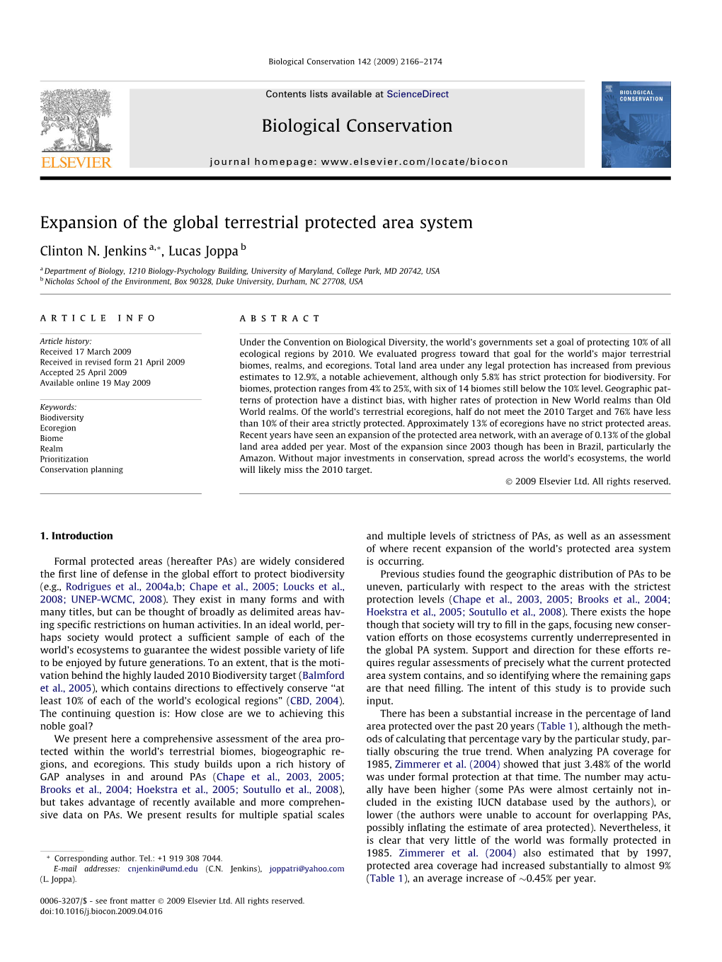 Expansion of the Global Terrestrial Protected Area System