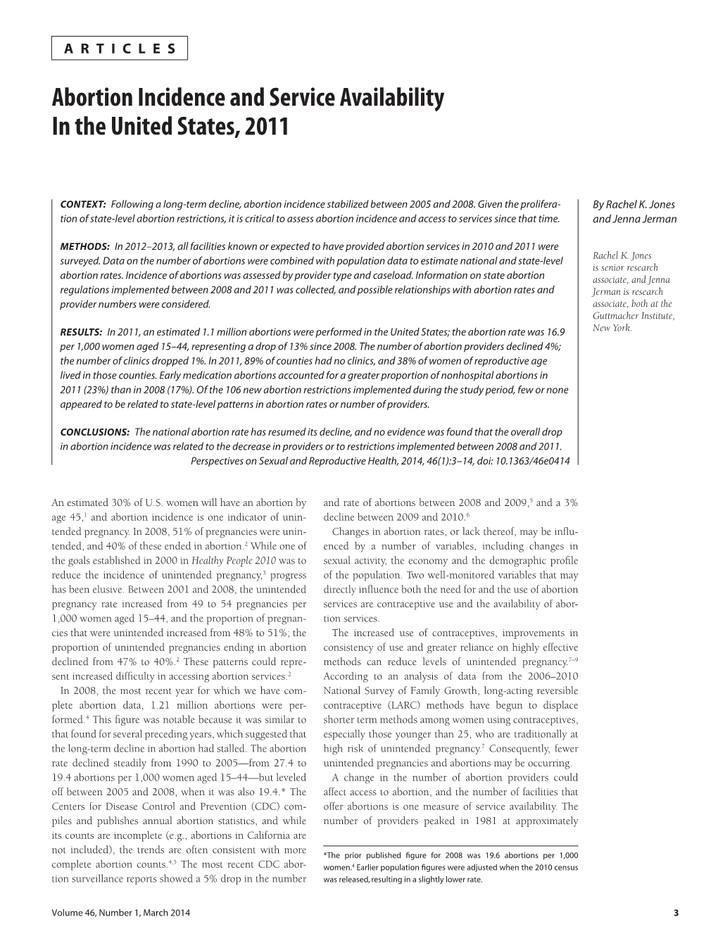 Abortion Incidence and Service Availability in the United States, 2011