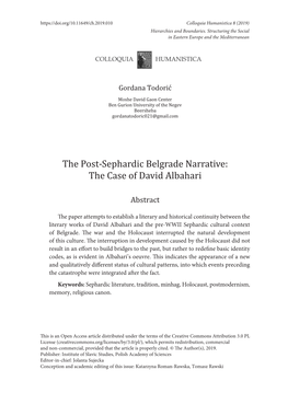 The Post-Sephardic Belgrade Narrative: the Case of David Albahari