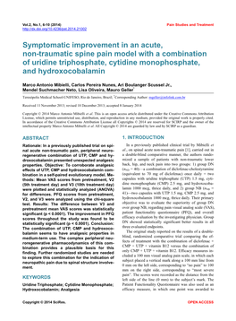 Symptomatic Improvement in an Acute, Non-Traumatic Spine Pain Model with a Combination of Uridine Triphosphate, Cytidine Monophosphate, and Hydroxocobalamin