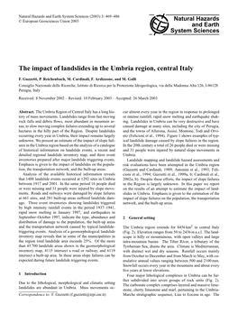 The Impact of Landslides in the Umbria Region, Central Italy