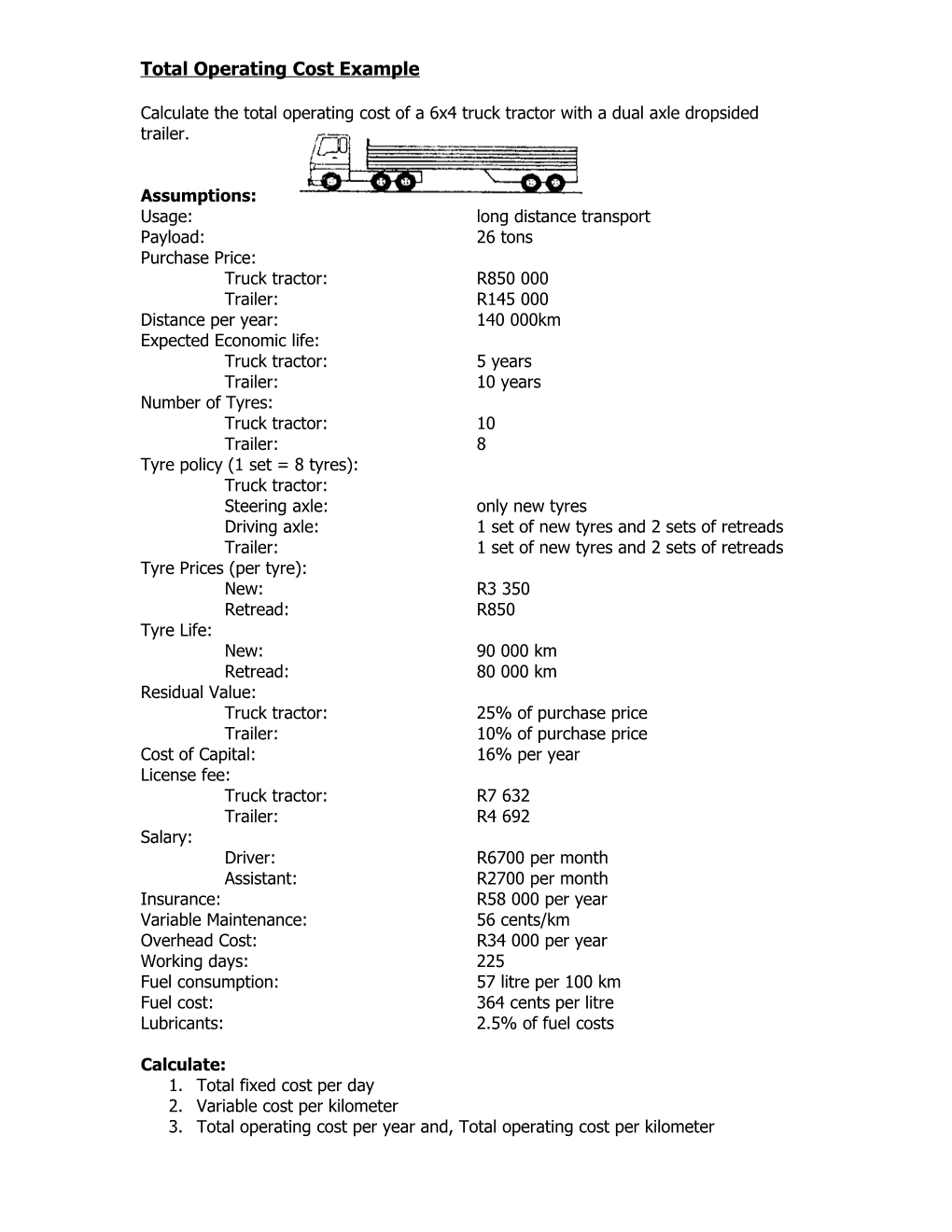 Total Operating Cost Example