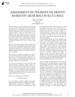 Assessment of Tourists on Mojito Based on Arak Bali in Kuta Bali