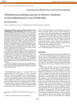 Albuminuria Predicting Outcome in Diabetes: Incidence of Microalbuminuria in Asia–Pacific