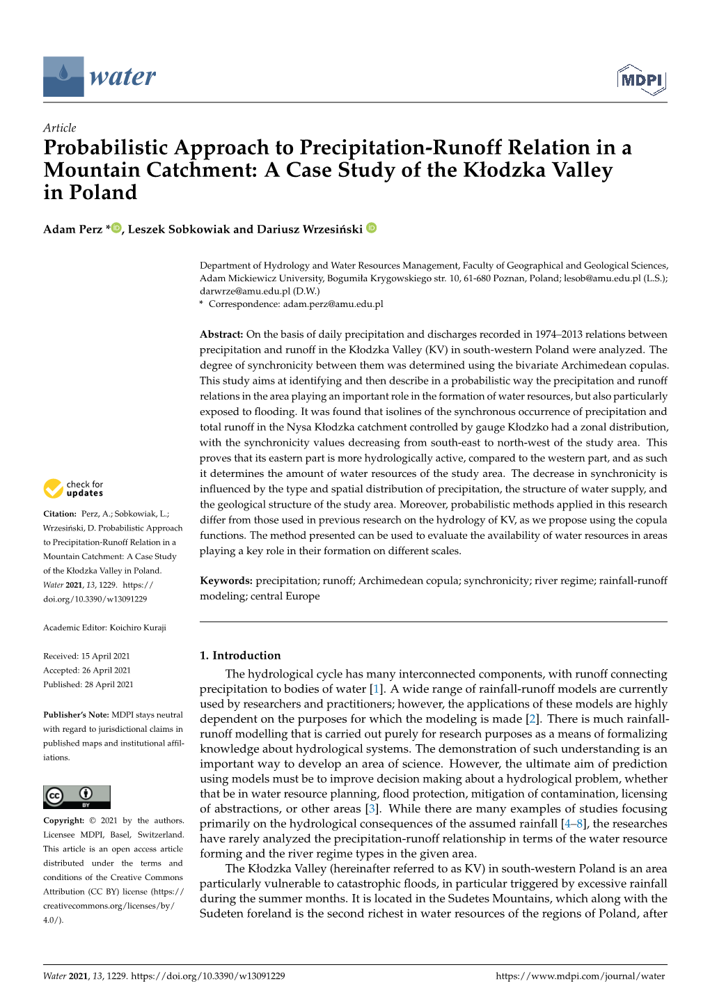 Probabilistic Approach to Precipitation-Runoff Relation in a Mountain Catchment: a Case Study of the Kłodzka Valley in Poland