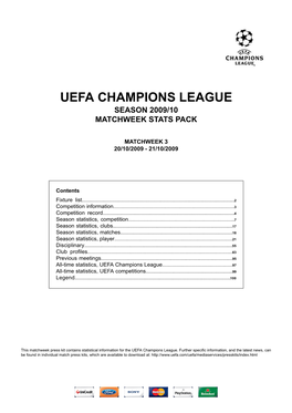 Uefa Champions League Season 2009/10 Matchweek Stats Pack