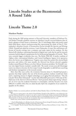 Lincoln Studies at the Bicentennial: a Round Table