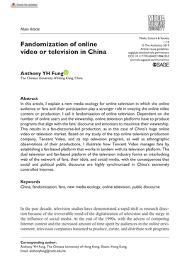 Fandomization of Online Video Or Television in China