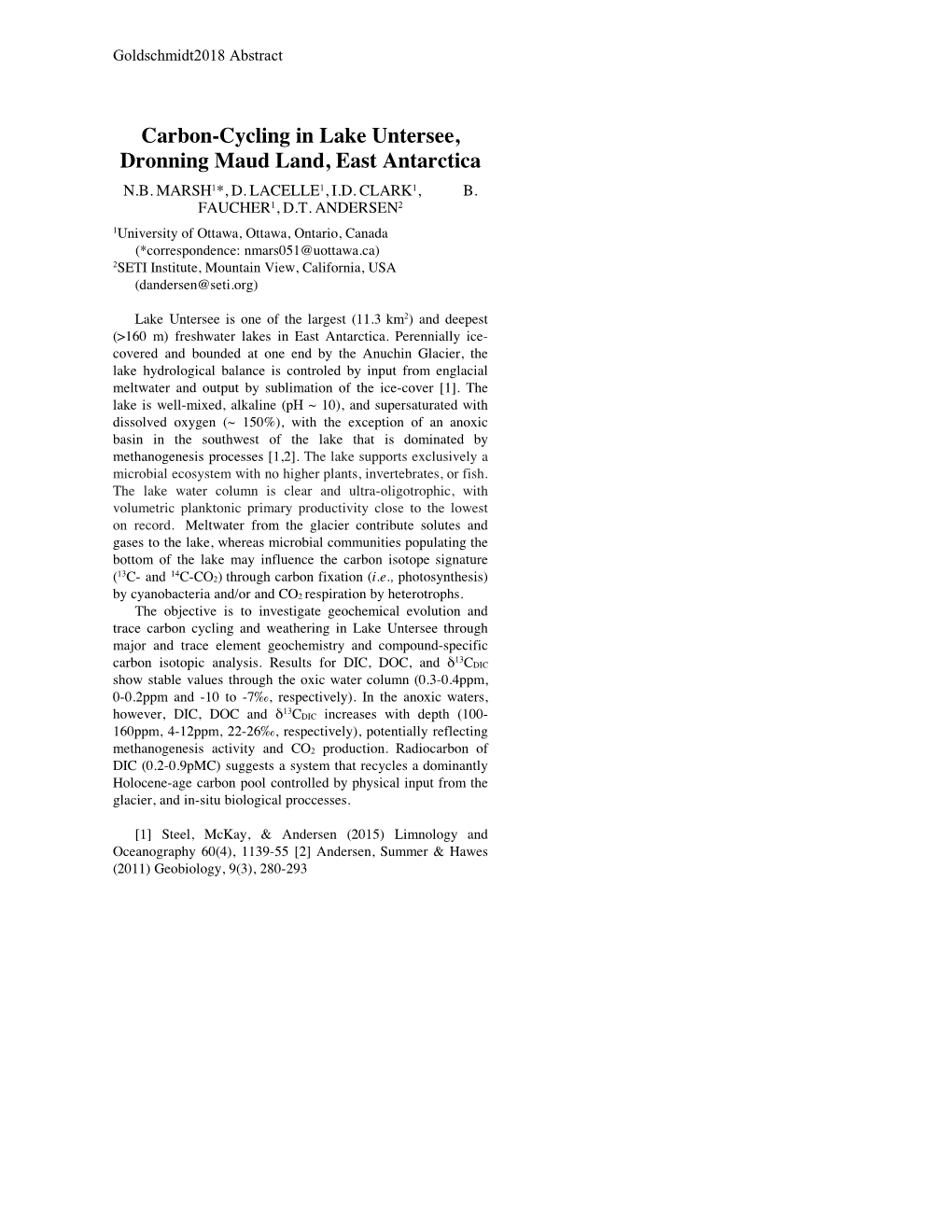 Carbon-Cycling in Lake Untersee, Dronning Maud Land, East Antarctica