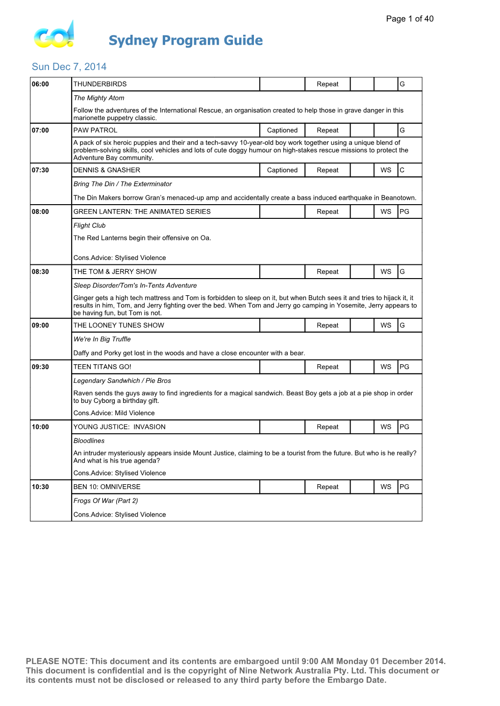 Sydney Program Guide