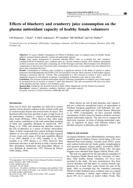 Effects of Blueberry and Cranberry Juice Consumption on the Plasma Antioxidant Capacity of Healthy Female Volunteers