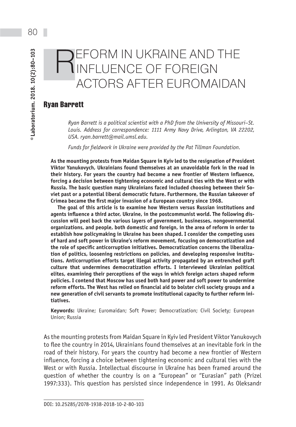 Reform in Ukraine and the Influence of Foreign Actors… 81