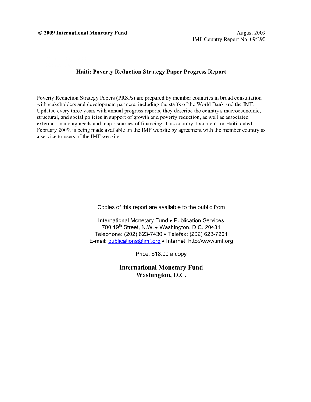 Haiti: Poverty Reduction Strategy Paper Progress Report