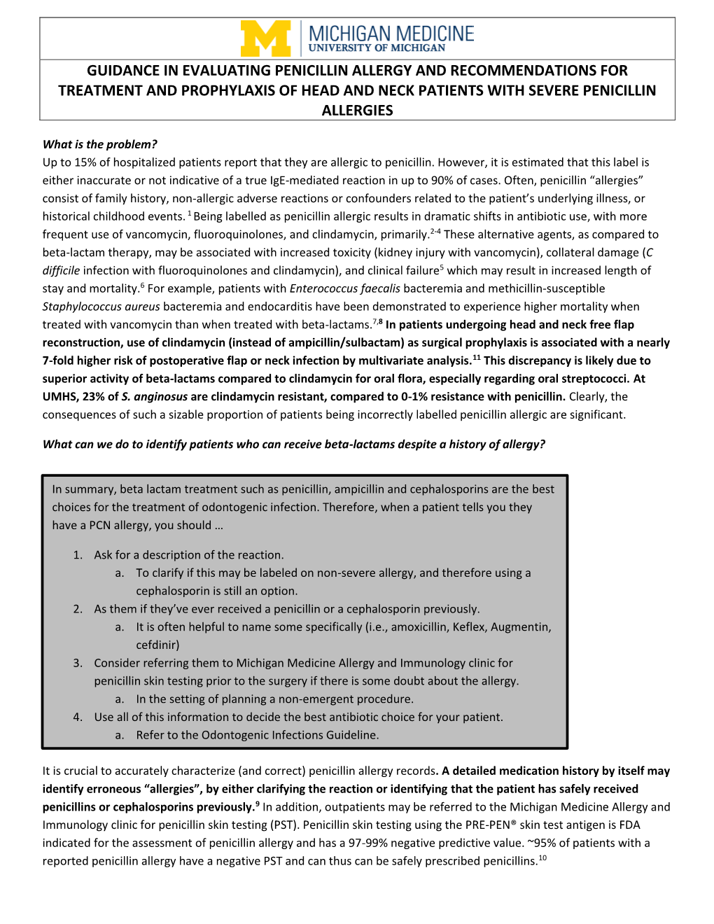 Evaluating Penicillin Allergy and Recommendations for Treatment and Prophylaxis of Head and Neck Patients with Severe Penicillin Allergies