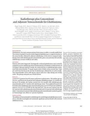 Radiotherapy Plus Concomitant and Adjuvant Temozolomide for Glioblastoma
