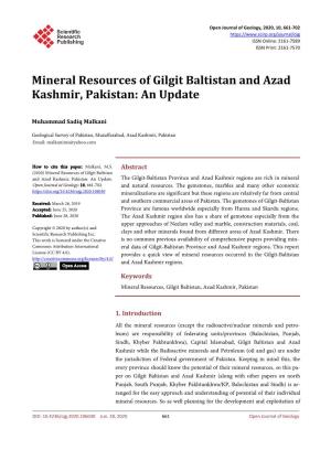 Mineral Resources of Gilgit Baltistan and Azad Kashmir, Pakistan: an Update