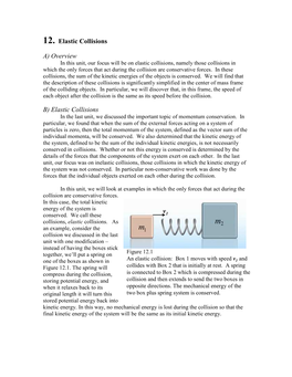 12. Elastic Collisions A) Overview B) Elastic Collisions V