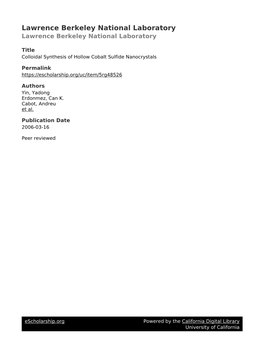 Colloidal Synthesis of Hollow Cobalt Sulfide Nanocrystals