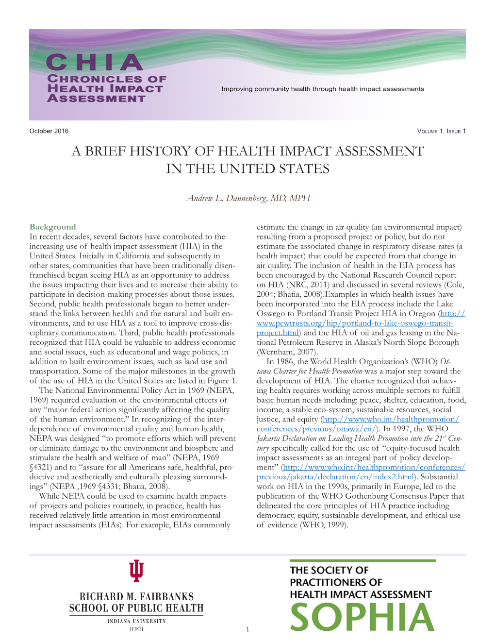 A Brief History of Health Impact Assessment in the United States