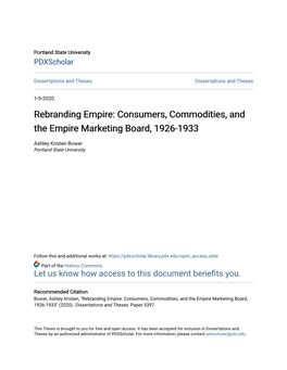 Consumers, Commodities, and the Empire Marketing Board, 1926-1933