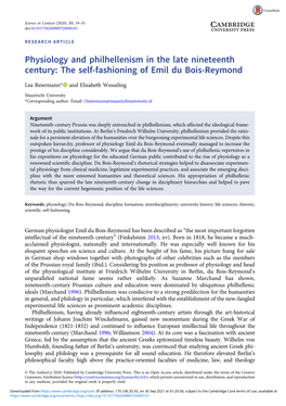 The Self-Fashioning of Emil Du Bois-Reymond