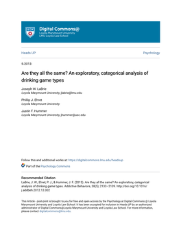 An Exploratory, Categorical Analysis of Drinking Game Types