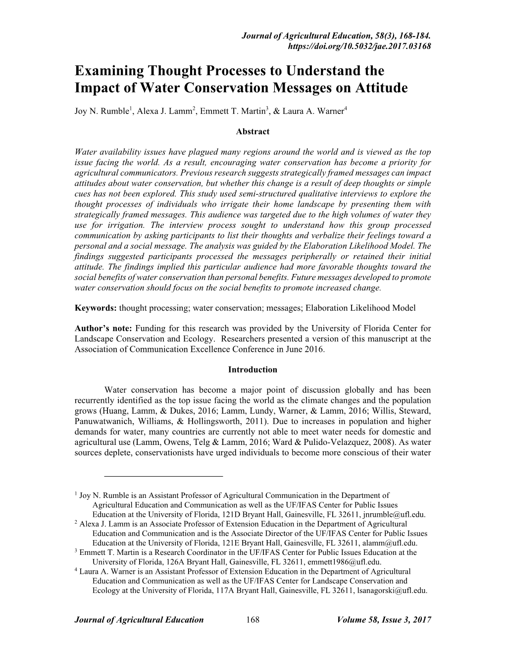 Examining Thought Processes to Understand the Impact of Water Conservation Messages on Attitude