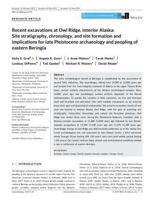 Recent Excavations at Owl Ridge, Interior Alaska