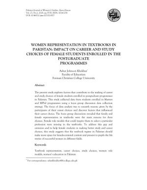 Women Representation in Textbooks in Pakistan: Impact on Career and Study Choices of Female Students Enrolled in the Postgraduate Programmes