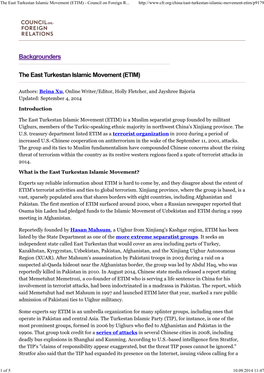 The East Turkestan Islamic Movement (ETIM) - Council on Foreign R