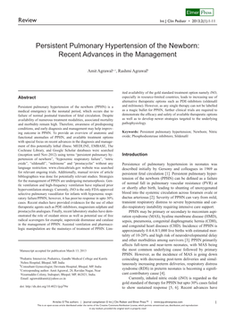 Persistent Pulmonary Hypertension of the Newborn: Recent Advances in the Management