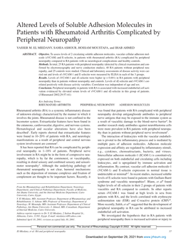 Altered Levels of Soluble Adhesion Molecules in Patients with Rheumatoid Arthritis Complicated by Peripheral Neuropathy YASSER M