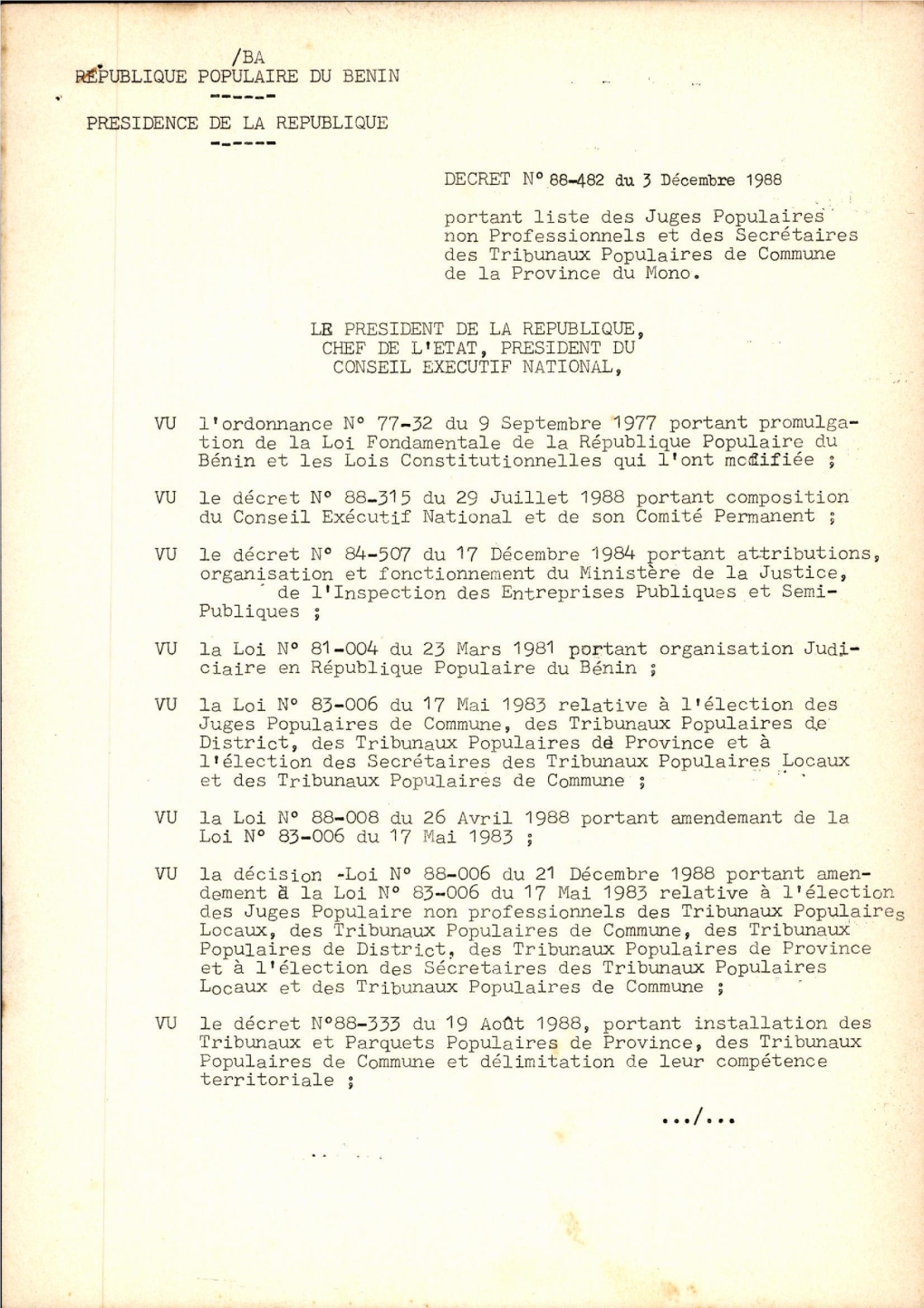 ' Loi No 85-006 Du 17 Mal 1985 Relative À Ltélection Territoriale ; Rp