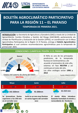 Boletín Agroclimático Participativo Para La Región 11 – El Paraiso
