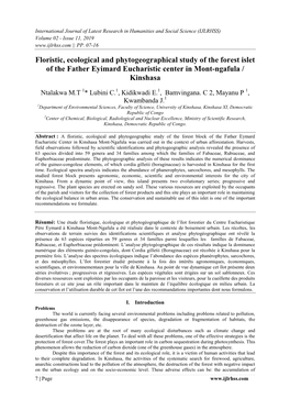 Floristic, Ecological and Phytogeographical Study of the Forest Islet of the Father Eyimard Eucharistic Center in Mont-Ngafula / Kinshasa