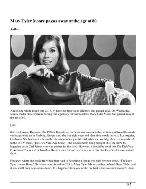 Mary Tyler Moore Passes Away at the Age of 80