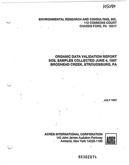 Organic Data Validation Report Soil Samples Collected June 4,1997 Brodhead Creek, Stroudsburg, Pa