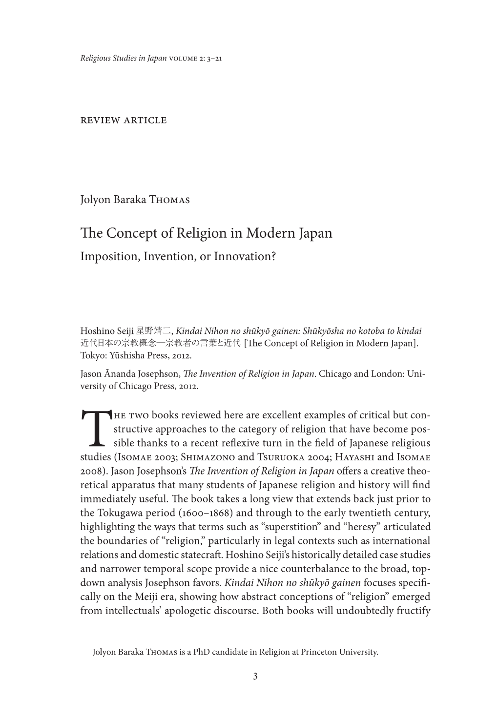 The Concept of Religion in Modern Japan Imposition, Invention, Or Innovation?