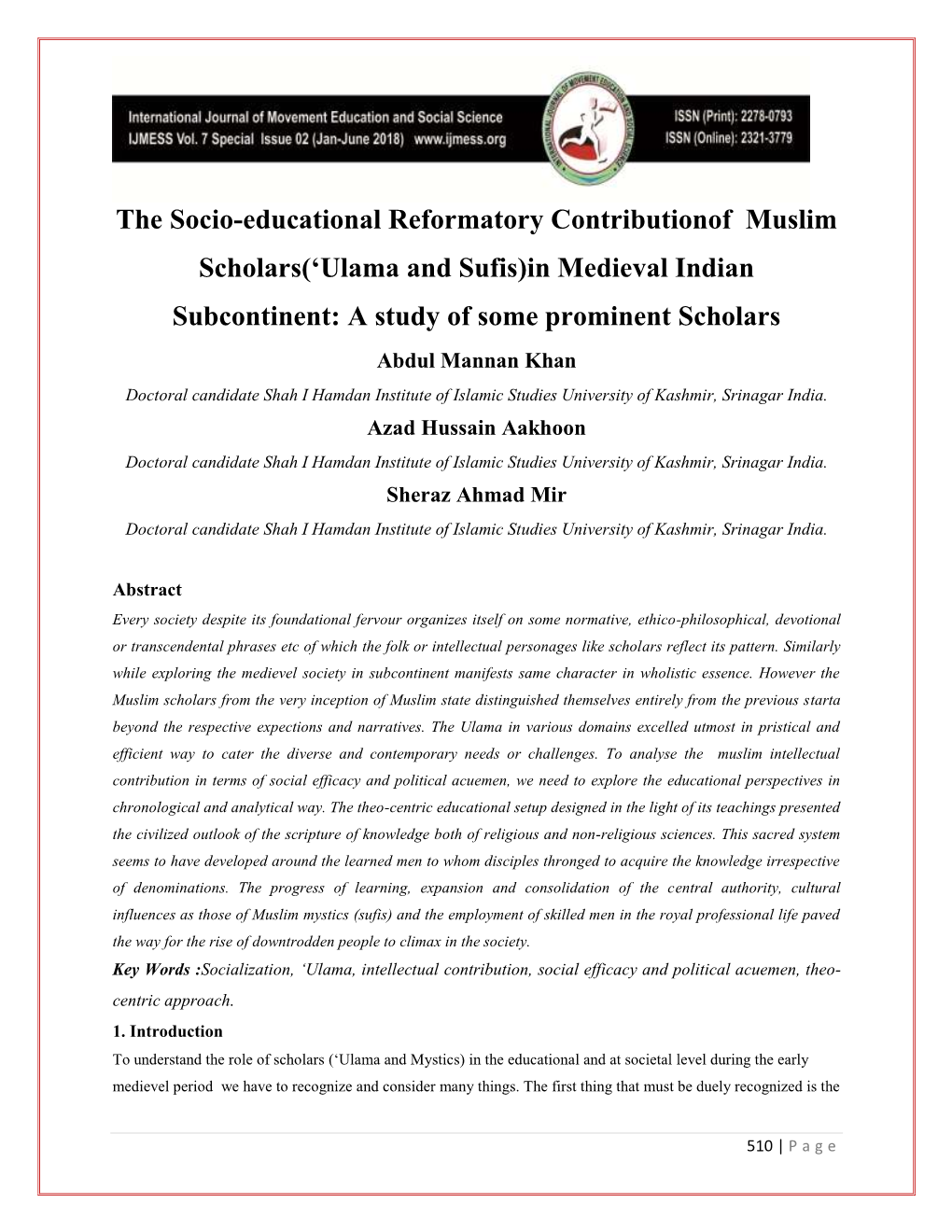 The Socio-Educational Reformatory Contributionof Muslim Scholars