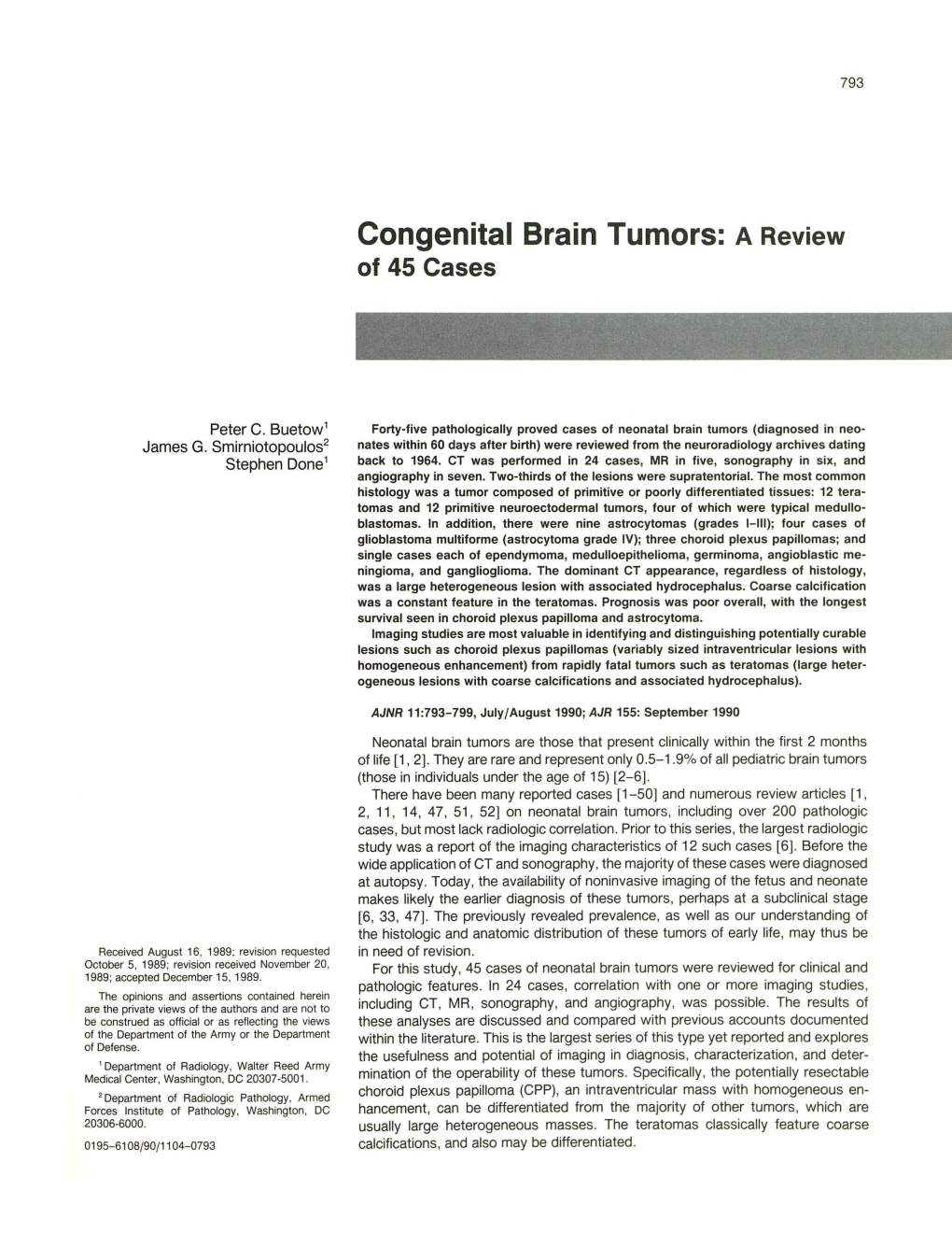 Congenital Brain Tumors: a Review of 45 Cases