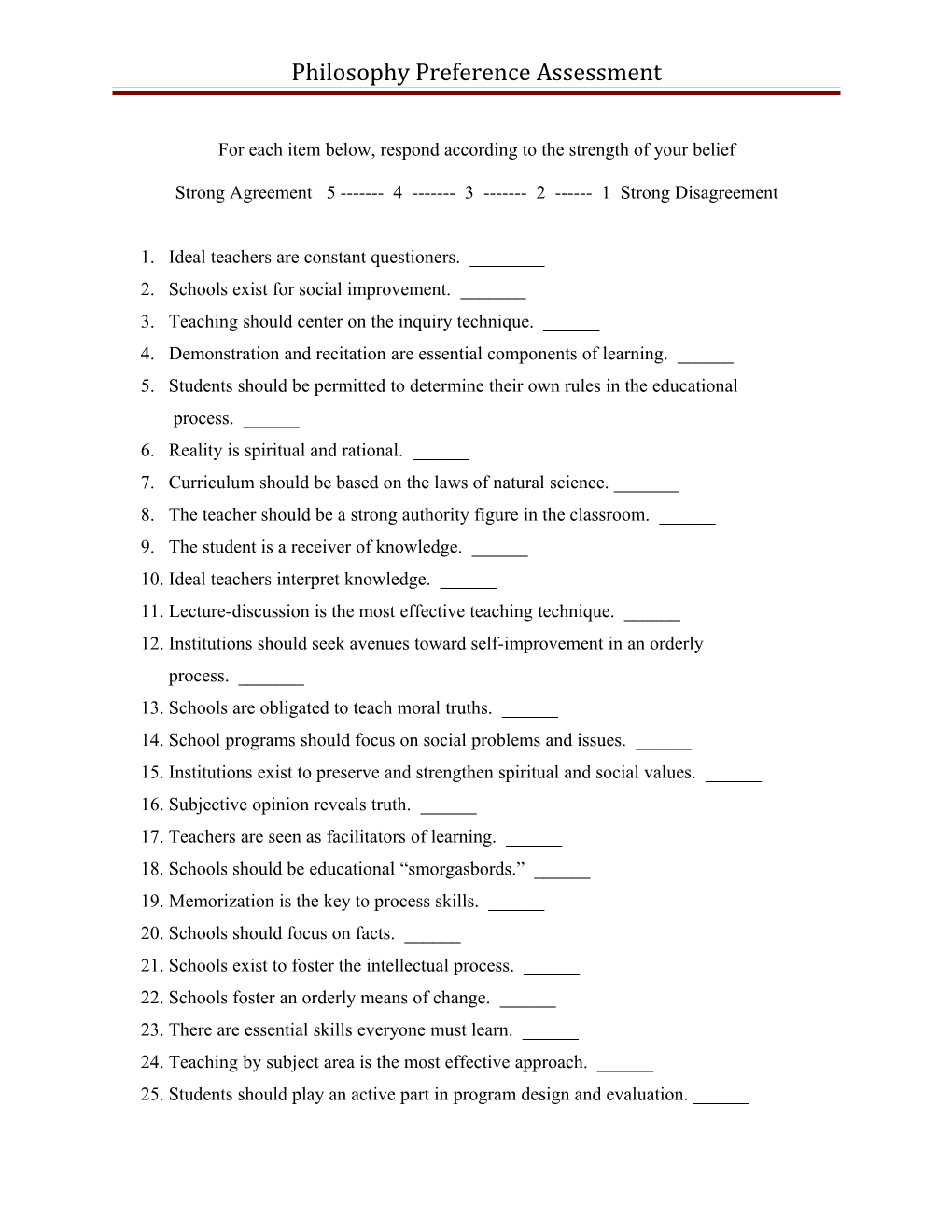 Philosophy Preference Assessment