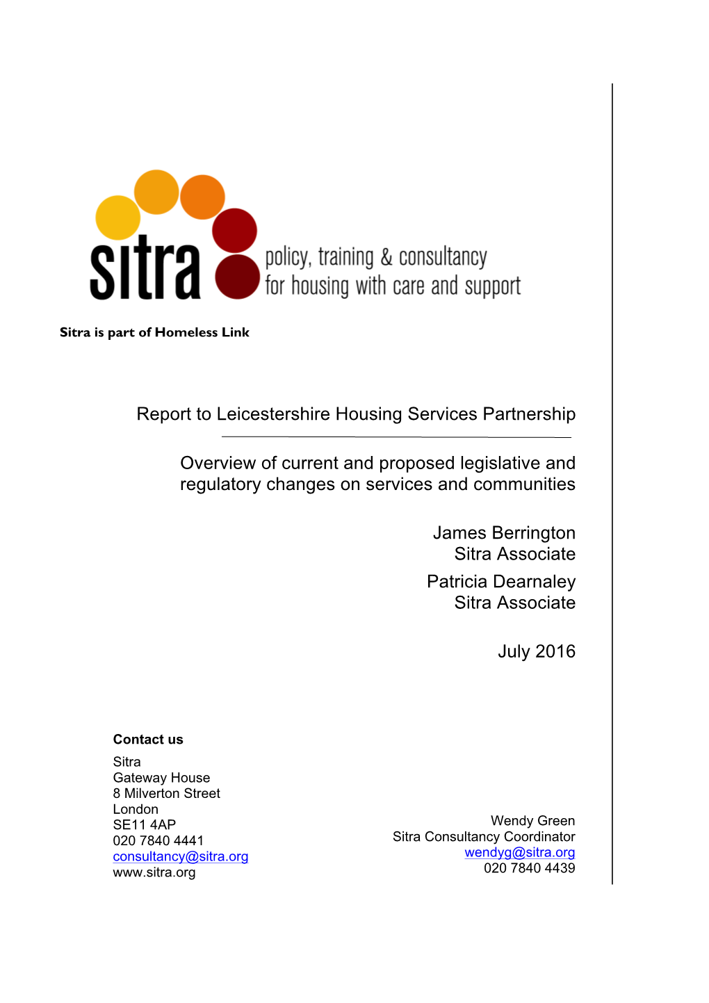 Report to Leicestershire Housing Services Partnership Overview Of