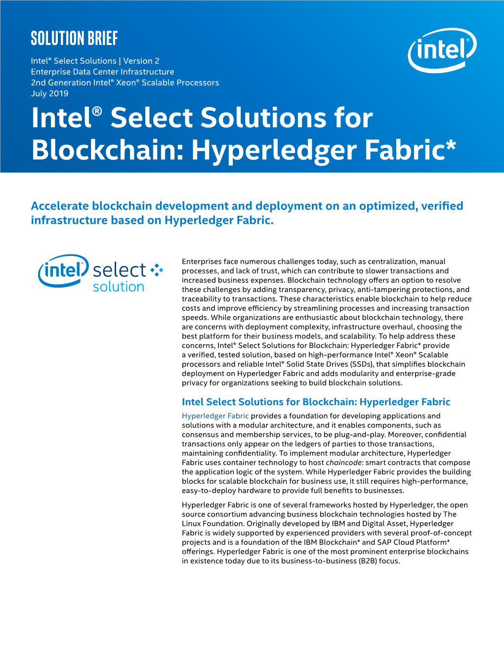 Intel® Select Solutions for Blockchain: Hyperledger Fabric*