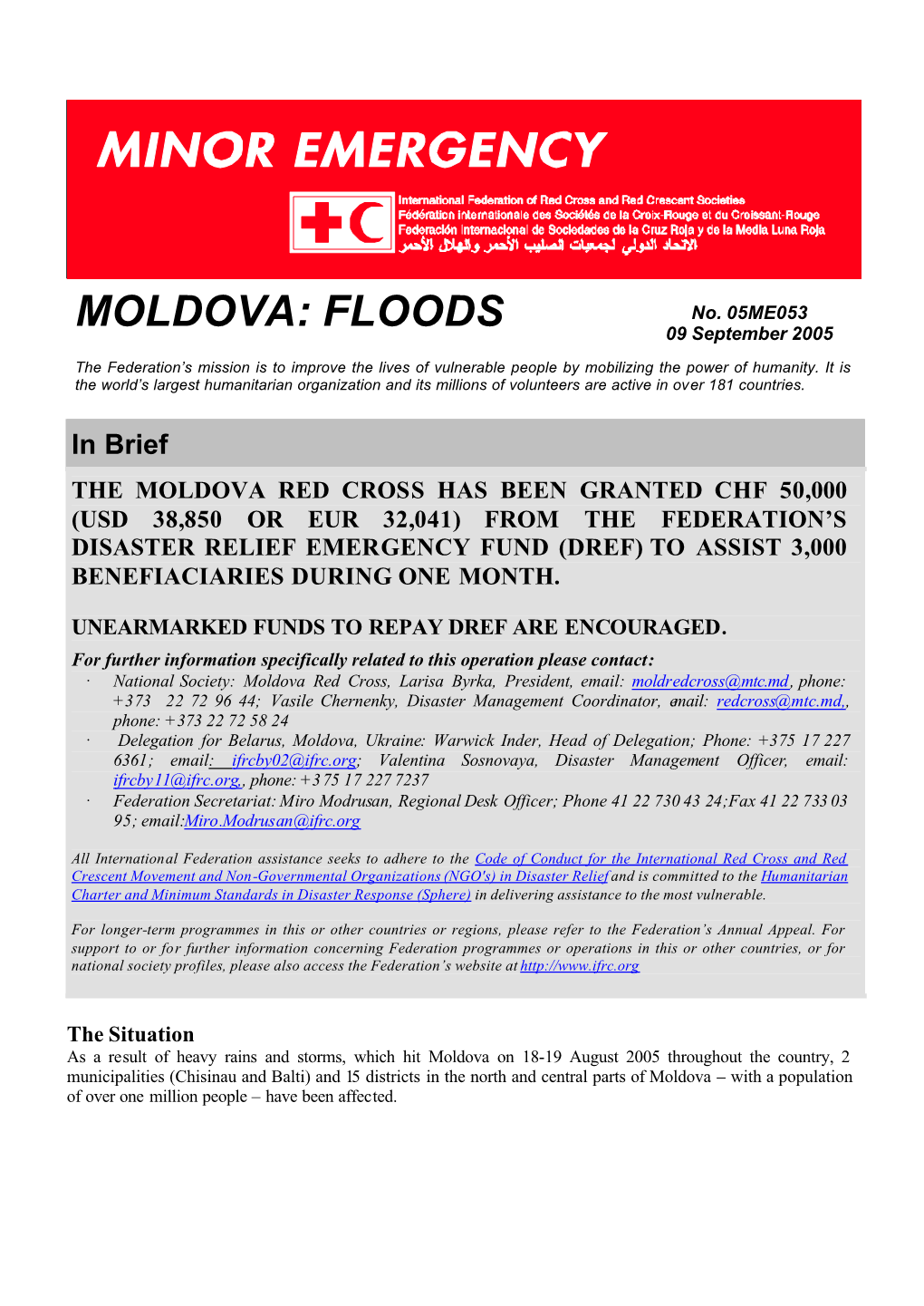 IFRC- Moldova Floods Minor Emergency Appeal