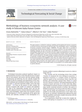 Methodology of Business Ecosystems Network Analysis: a Case Study in Telecom Italia Future Centre