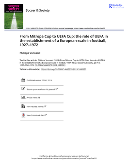 From Mitropa Cup to UEFA Cup: the Role of UEFA in the Establishment of a European Scale in Football, 1927–1972